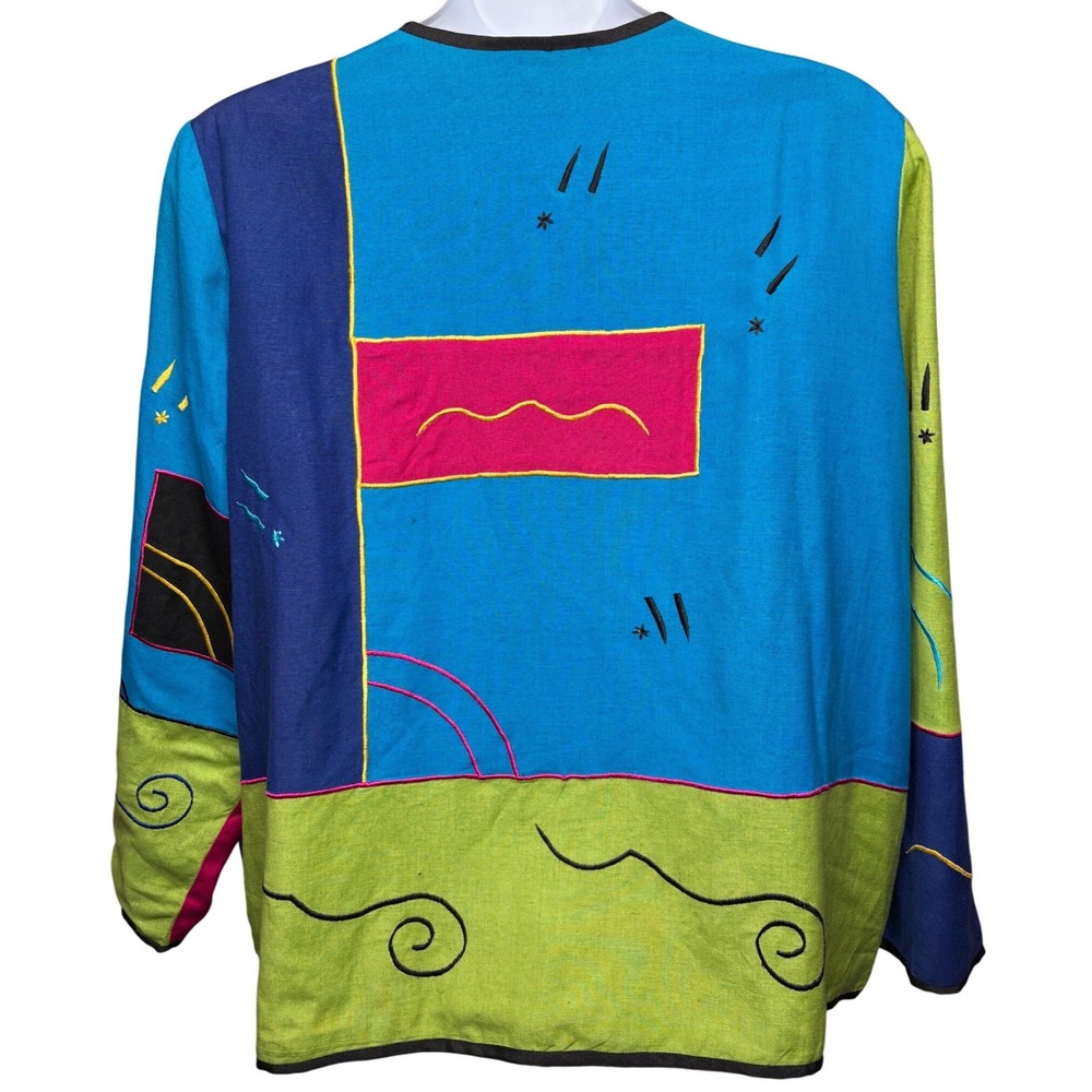 INDIGO MOON Womens Multicolor Embroidered Jacket 2X Art-To-Wear Boho Maximalist - Picture 3 of 11